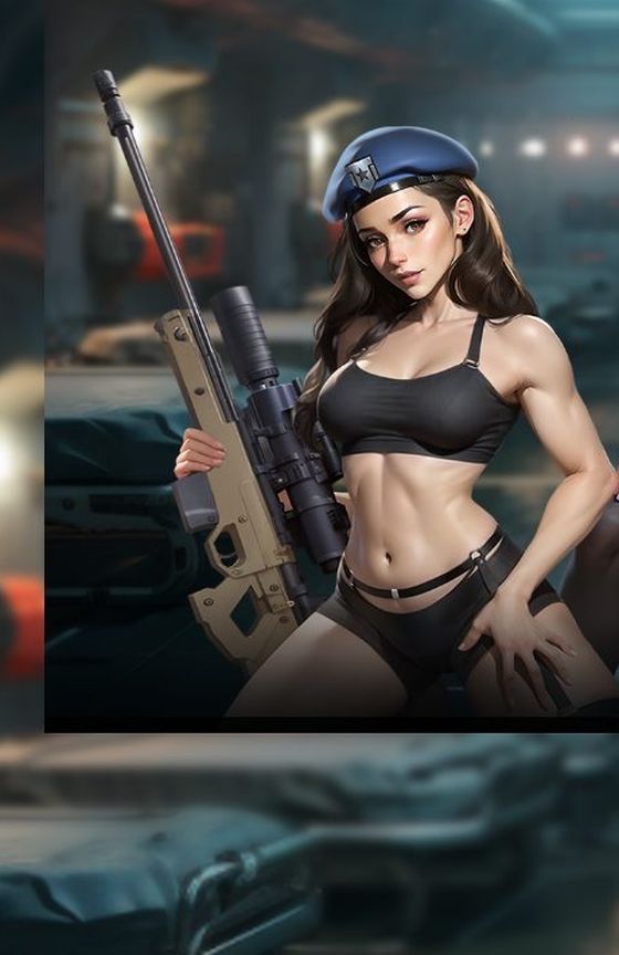Personnage au béret bleu et au fusil de précision